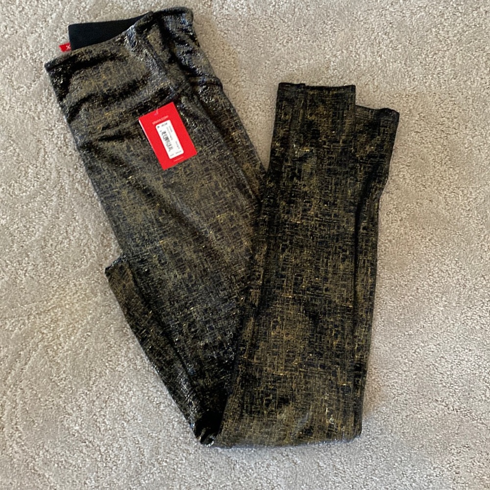 SPANX shimmer Black and Gold Leggings